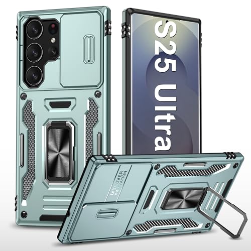 Handyhülle für Samsung Galaxy S25 Ultra Hülle mit Slide Camera mit Kameraschutz Galaxy S25 Ultra Schutzhülle 360° Drehbarer Metall Ring Ständer Stoßfest für Samsung S25 Ultra 5G (Alpinegrün) von Vanki