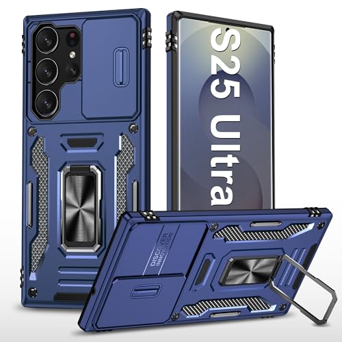 Handyhülle für Samsung Galaxy S25 Ultra Hülle mit Slide Camera mit Kameraschutz Galaxy S25 Ultra Schutzhülle 360° Drehbarer Metall Ring Ständer Stoßfest für Samsung S25 Ultra 5G (Drakblau) von Vanki