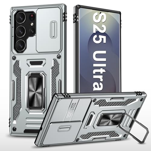 Handyhülle für Samsung Galaxy S25 Ultra Hülle mit Slide Camera mit Kameraschutz Galaxy S25 Ultra Schutzhülle 360° Drehbarer Metall Ring Ständer Stoßfest für Samsung S25 Ultra 5G (Grau) von Vanki