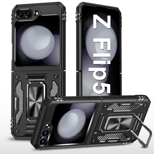 Handyhülle für Samsung Galaxy Z Flip 5 Hülle mit Slide Camera mit Kameraschutz Galaxy Z Flip 5 Schutzhülle 360° Drehbarer Metall Ring Ständer Stoßfest für Samsung Z Flip 5 5G (Schwarz) von Vanki