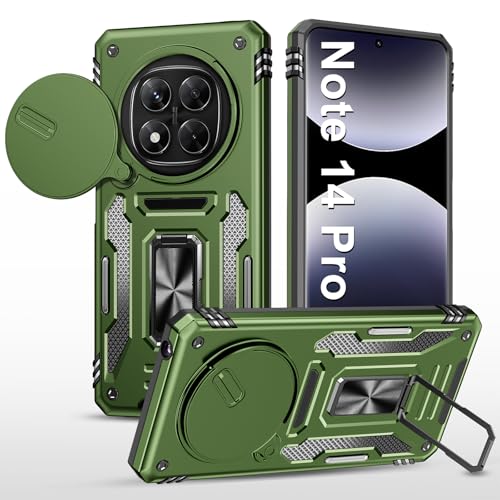 Handyhülle für Xiaomi Redmi Note 14 Pro Hülle mit Slide Camera mit Kameraschutz Redmi Note 14P Schutzhülle 360° Drehbarer Metall Ring Ständer Stoßfest für Samsung Redmi Note 14 Pro 5G (Olivgrün) Handyhülle für Xiaomi Redmi Note 14 Pro Hülle mit Slide Camera mit Kameraschutz Redmi Note 14P Schutzhülle 360° Drehbarer Metall Ring Ständer Stoßfest für Samsung Redmi Note 14 Pro 5G (Olivgrün) von Vanki