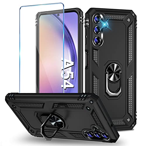 Vanki Handyhülle für Samsung-Galaxy A54 5G Hülle mit Schutzfolie, [2023 Upgraded] Outdoor Stoßfest Schutzhülle, für Samsung A54 5G Hülle Case [Magnetisch] [Ring Halterung] Bumper Hüllen (Schwarz) von Vanki