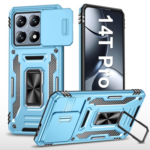 Vanki Handyhülle für Xiaomi 14T Pro Hülle mit Slide Camera mit Kameraschutz Xiaomi 14TPro Schutzhülle 360° Drehbarer Metall Ring Ständer Stoßfest für Xiaomi 14T Pro 5g (Marineblau) von Vanki