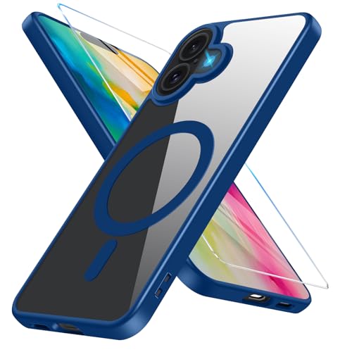Vanki für iPhone 16 Hülle Magnetisch mit iPhone 16 Schutzfolie [Mit Magsafe] Handyhülle iPhone 16 Hülle Dünn Transparent Stoßfest Schutzhülle Case für iPhone 16 5G Hülle (Blau) von Vanki