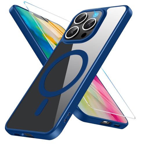 Vanki Magnetische Hülle für iPhone 16 Pro Mit Schutzfolie [Mit Magsafe] - Dünn, Transparent, Stoßfest Schutzhülle Case für 5G (Blau) von Vanki