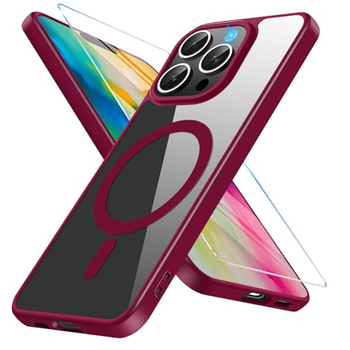 Vanki für iPhone 16 Pro Hülle Magnetisch mit iPhone 16P Schutzfolie [Mit Magsafe] Handyhülle iPhone 16Pro Hülle Dünn Transparent Stoßfest Schutzhülle Case für iPhone 16 Pro 5G Hülle (Blau) (Rot) von Vanki