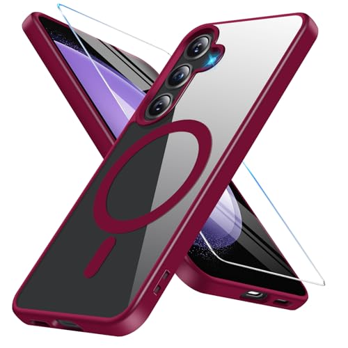Vanki Magnetische Hülle für Samsung Galaxy S23 FE [Mit Magsafe] Dünn Transparent Stoßfest Schutzhülle Mit Schutzfolie für S23 FE 5G (Rot) von Vanki