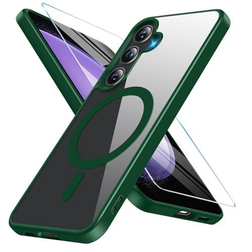 Vanki für Samsung Galaxy S23 FE Magnetische Hülle Mit Schutzfolie [Mit Magsafe] Dünn Transparent Stoßfest Schutzhülle Case für S23 FE 5G (Grün) von Vanki