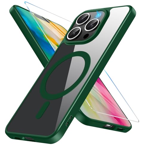 Vanki Magnetische Hülle für iPhone 16 Pro Mit Schutzfolie [Mit Magsafe] - Dünn, Transparent, Stoßfest Schutzhülle Case (Blau) (Grün) von Vanki