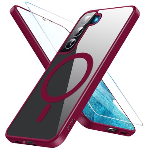 für Samsung Galaxy S22 Hülle Magnetisch mit S22 Schutzfolie [Mit Magsafe] Handyhülle Samsung S22 Hülle Dünn Transparent Stoßfest Schutzhülle Case für Samsung S22 5G Hülle (Rot) von Vanki