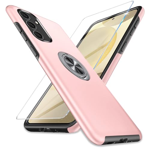 für Samsung Galaxy S24 Hülle mit Schutzfolie, Handyhülle Samsung S24 5G Magnetisch Ring Ständer Schutzhülle Case Stoßfest Folie für Samsung Galaxy S24 Hülle Robust Bumper Cover (Pink) von Vanki