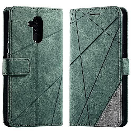Vankii Kompatibel mit Huawei Mate 20 Lite Hülle, Flip Wallet Handyhülle PU Leder Brieftasche Tasche Case Stoßfeste Schutzhülle [Kartenschlitzen] [Magnetverschluss] [Standfunktion] (Grün) von Vankii