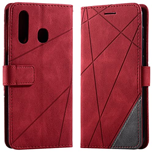 Vankii Kompatibel mit Samsung Galaxy A20/ A30 Hülle, Flip Wallet Handyhülle PU Leder Brieftasche Tasche Case Stoßfeste Schutzhülle [Kartenschlitzen] [Magnetverschluss] [Standfunktion] (Rot) von Vankii