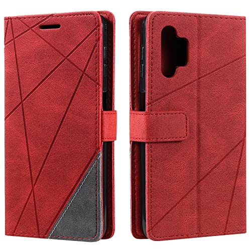 Vankii Kompatibel mit Samsung Galaxy A32 5G Hülle, Flip Wallet Handyhülle PU Leder Brieftasche Tasche Case Stoßfeste Schutzhülle [Kartenschlitzen] [Magnetverschluss] [Standfunktion] (Rot) von Vankii