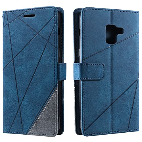 Vankii Kompatibel mit Samsung Galaxy A8 Plus 2018 Hülle, Flip Wallet Handyhülle PU Leder Brieftasche Tasche Case Stoßfeste Schutzhülle [Kartenschlitzen] [Magnetverschluss] [Standfunktion] (Blau) von Vankii