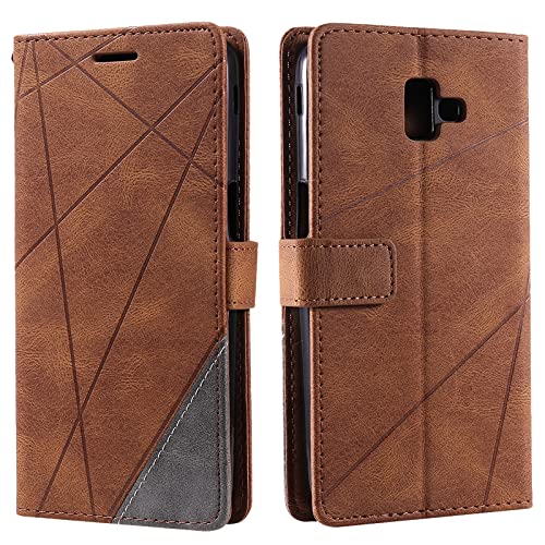 Vankii Kompatibel mit Samsung Galaxy J6 Plus 2018 Hülle, Flip Wallet Handyhülle PU Leder Brieftasche Tasche Case Stoßfeste Schutzhülle [Kartenschlitzen] [Magnetverschluss] [Standfunktion] (Braun) von Vankii