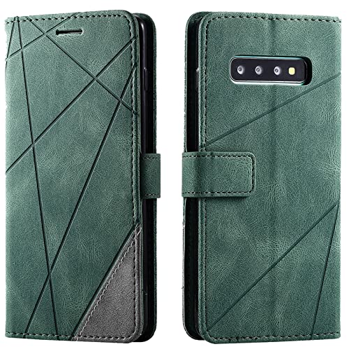 Vankii Kompatibel mit Samsung Galaxy S10 Plus Hülle, Flip Wallet Handyhülle PU Leder Brieftasche Tasche Case Stoßfeste Schutzhülle [Kartenschlitzen] [Magnetverschluss] [Standfunktion] (Grün) von Vankii