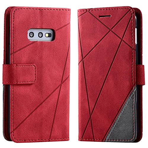 Vankii Kompatibel mit Samsung Galaxy S10E Hülle, Flip Wallet Handyhülle PU Leder Brieftasche Tasche Case Stoßfeste Schutzhülle [Kartenschlitzen] [Magnetverschluss] [Standfunktion] (Rot) von Vankii