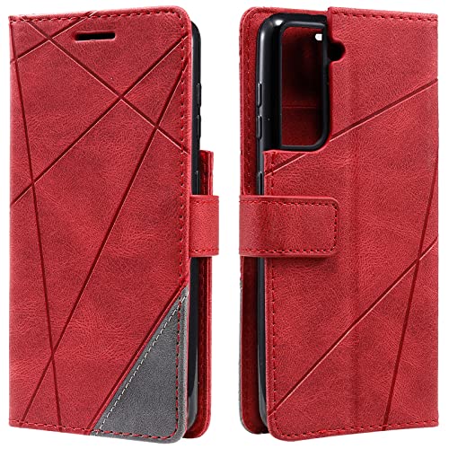 Vankii Kompatibel mit Samsung Galaxy S21 Hülle, Flip Wallet Handyhülle PU Leder Brieftasche Tasche Case Stoßfeste Schutzhülle [Kartenschlitzen] [Magnetverschluss] [Standfunktion] (Rot) von Vankii