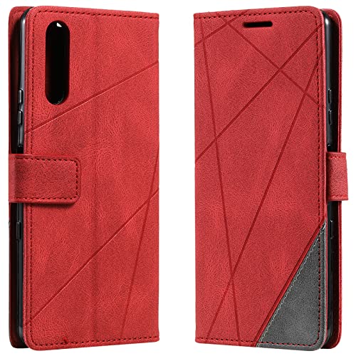Vankii Kompatibel mit Sony Xperia 10 II Hülle, Flip Wallet Handyhülle PU Leder Brieftasche Tasche Case Stoßfeste Schutzhülle [Kartenschlitzen] [Magnetverschluss] [Standfunktion] (Rot) von Vankii