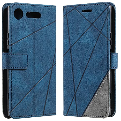 Vankii Kompatibel mit Sony Xperia XZ1 Hülle, Flip Wallet Handyhülle PU Leder Brieftasche Tasche Case Stoßfeste Schutzhülle [Kartenschlitzen] [Magnetverschluss] [Standfunktion] (Blau) von Vankii