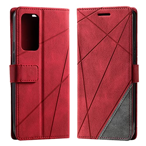 Vankii Kompatibel mit Xiaomi Mi 12 Lite Hülle, Flip Wallet Handyhülle PU Leder Brieftasche Tasche Case Stoßfeste Schutzhülle [Kartenschlitzen] [Magnetverschluss] [Standfunktion] (Rot) von Vankii