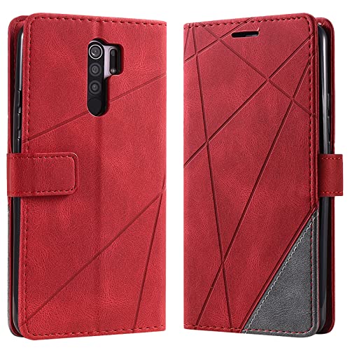 Vankii Kompatibel mit Xiaomi Redmi 9/9 Prime/Poco M2 Hülle, Flip Wallet Handyhülle PU Leder Brieftasche Tasche Case Stoßfeste Schutzhülle [Kartenschlitzen] [Magnetverschluss] [Standfunktion] (Rot) von Vankii