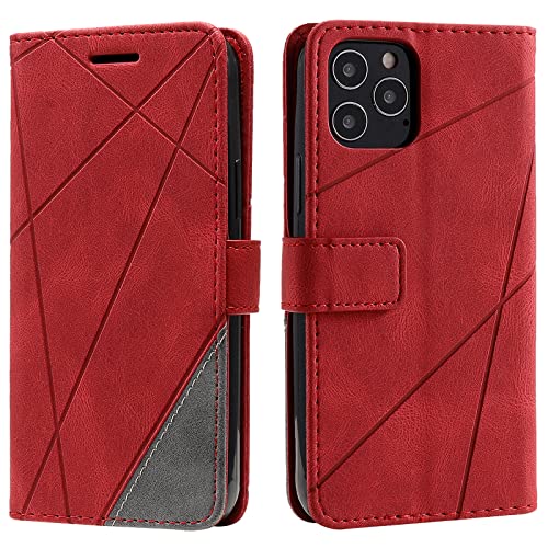 Vankii Kompatibel mit iPhone 12 / iPhone 12 Pro Hülle (6,1 Zoll), Flip Wallet Handyhülle PU Leder Brieftasche Tasche Case Schutzhülle [Kartenschlitzen] [Magnetverschluss] [Standfunktion] (Rot) von Vankii