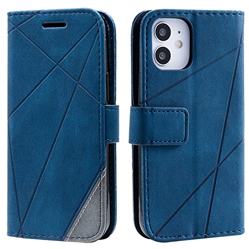 Vankii Kompatibel mit iPhone 12 Mini Hülle (5,4 Zoll), Flip Wallet Handyhülle PU Leder Brieftasche Tasche Case Stoßfeste Schutzhülle [Kartenschlitzen] [Magnetverschluss] [Standfunktion] (Blau) von Vankii