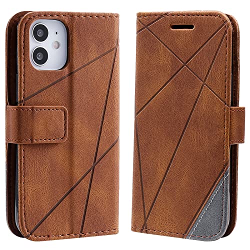 Vankii Kompatibel mit iPhone 12 Mini Hülle (5,4 Zoll), Flip Wallet Handyhülle PU Leder Brieftasche Tasche Case Stoßfeste Schutzhülle [Kartenschlitzen] [Magnetverschluss] [Standfunktion] (Braun) von Vankii