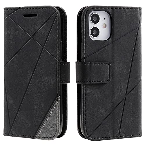 Vankii Kompatibel mit iPhone 12 Mini Hülle (5,4 Zoll), Flip Wallet Handyhülle PU Leder Brieftasche Tasche Case Stoßfeste Schutzhülle [Kartenschlitzen] [Magnetverschluss] [Standfunktion] (Schwarz) von Vankii