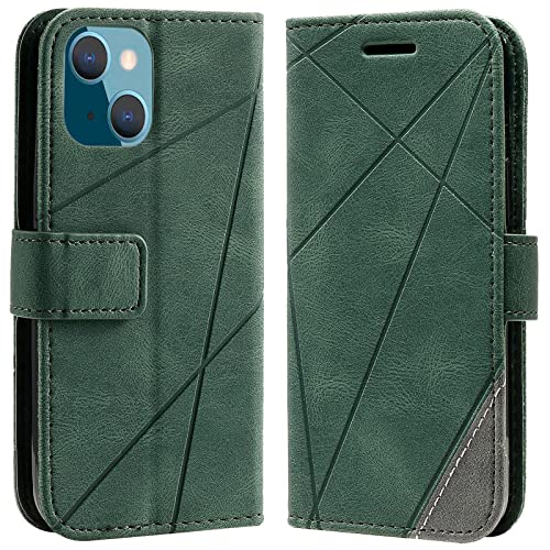 Vankii Kompatibel mit iPhone 13 Hülle (6,1 Zoll), Flip Wallet Handyhülle PU Leder Brieftasche Tasche Case Stoßfeste Schutzhülle [Kartenschlitzen] [Magnetverschluss] [Standfunktion] (Grün) von Vankii