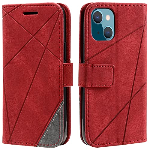 Vankii Kompatibel mit iPhone 13 Hülle (6,1 Zoll), Flip Wallet Handyhülle PU Leder Brieftasche Tasche Case Stoßfeste Schutzhülle [Kartenschlitzen] [Magnetverschluss] [Standfunktion] (Rot) von Vankii