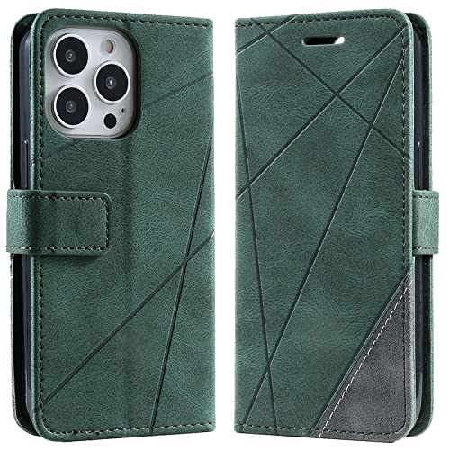 Vankii Kompatibel mit iPhone 13 Pro Hülle (6,1 Zoll), Flip Wallet Handyhülle PU Leder Brieftasche Tasche Case Stoßfeste Schutzhülle [Kartenschlitzen] [Magnetverschluss] [Standfunktion] (Grün) von Vankii