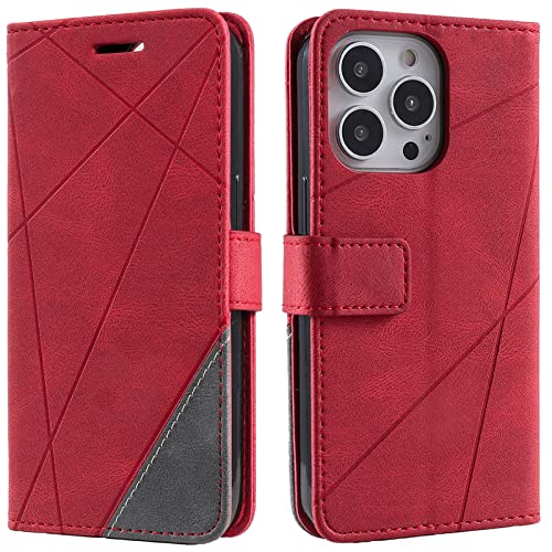 Vankii Kompatibel mit iPhone 13 Pro Hülle (6,1 Zoll), Flip Wallet Handyhülle PU Leder Brieftasche Tasche Case Stoßfeste Schutzhülle [Kartenschlitzen] [Magnetverschluss] [Standfunktion] (Rot) von Vankii