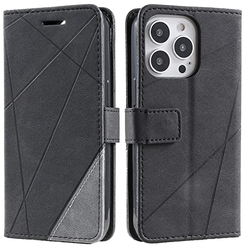 Vankii Kompatibel mit iPhone 13 Pro Hülle (6,1 Zoll), Flip Wallet Handyhülle PU Leder Brieftasche Tasche Case Stoßfeste Schutzhülle [Kartenschlitzen] [Magnetverschluss] [Standfunktion](Schwarz) von Vankii