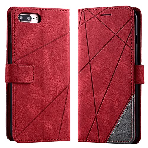 Vankii Kompatibel mit iPhone 8 Plus/iPhone 7 Plus Hülle (5,5 Zoll), Flip Wallet Handyhülle PU Leder Brieftasche Tasche Case Schutzhülle [Kartenschlitzen] [Magnetverschluss] [Standfunktion] (Rot) von Vankii