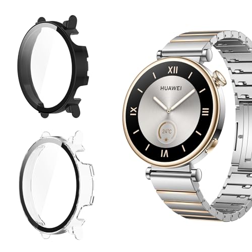 Vanrain 2 Stück Hülle für Huawei Watch GT 4 41MM Smartwatch, 360° Rundum PC Case Bumper Schlanke Vollschutzhülle Kratzfest Stoßfest, Vollschutz Displayschutzfolie Hülle Gehäuse, Schwarz + Transparent von Vanrain