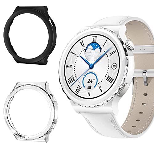 Vanrain 2 Stück Hülle für Huawei Watch GT3 Pro 43mm, PC Case Bumper Abdeckung Schutzhülle, Stoßfest Kratzfest Schutz Hülle Gehäuse für Huawei Watch GT3 Pro 43mm, Schwarz & Transparent von Vanrain