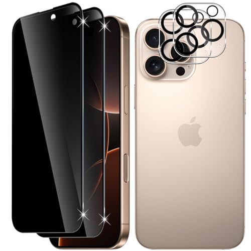 Vanrain Sichtschutz für Panzerglas für iPhone 16 Pro Max, 2+2 Stück Privacy Schutzfolie und Kameraschutz, Anti-Spy Schutzglas 9H Härte Kratzfest Bläschenfrei von Vanrain