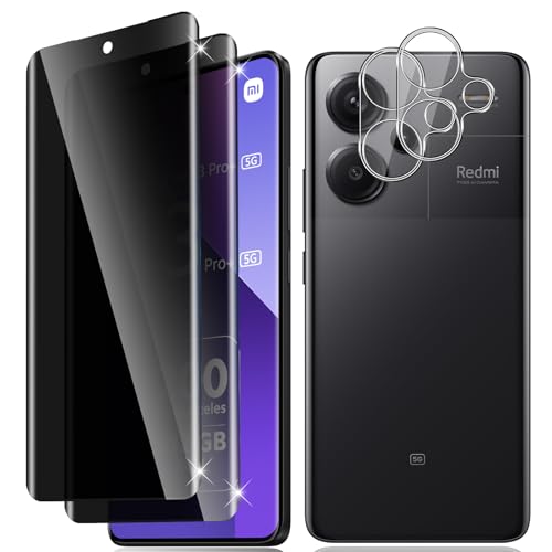 Vanrain Sichtschutz für Panzerglas für Xiaomi Redmi Note 13 Pro Plus/Note 13 Pro+ 5G, 2+2 Stück Anti Spy Schutzglas und Kameraschutz, 3D Gebogenes Privacy Schutzfolie 9H Härte Kratzfest von Vanrain