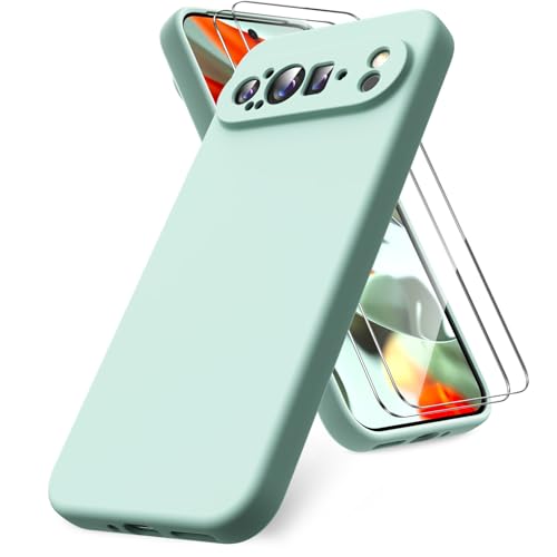 Vansdon Hülle kompatibel mit Google Pixel 9 Pro XL Hülle, mit 2 Schutzglas, weiche TPU Flüssigsilikonhülle, stoßfestem Gummi Silikongel Fall-Mint von Vansdon