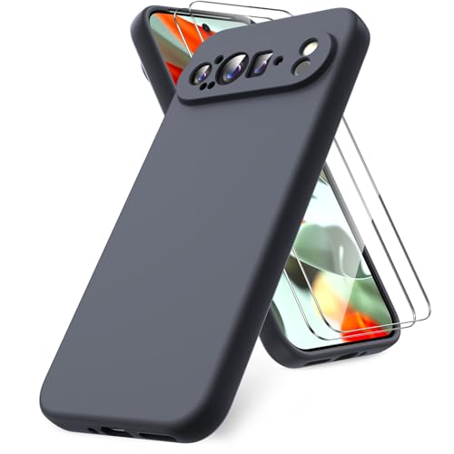 Vansdon Hülle kompatibel mit Google Pixel 9 Pro XL Hülle, mit 2 Schutzglas, weiche TPU Flüssigsilikonhülle, stoßfestem Gummi Silikongel Fall-Dunkelgrau von Vansdon