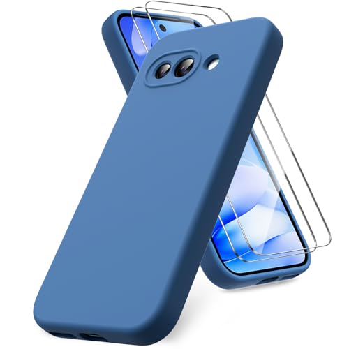 Vansdon Hülle kompatibel mit Google Pixel 9a Hülle, 2 Stück Panzerfolie, weiche TPU Flüssigsilikonhülle, stoßfestem Gummi Silikongel Fall-Blau von Vansdon