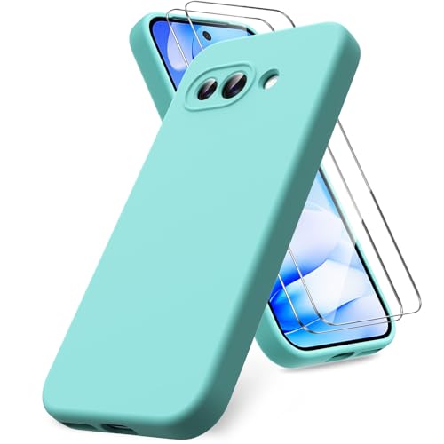Vansdon Hülle kompatibel mit Google Pixel 9a Hülle, 2 Stück Panzerfolie, weiche TPU Flüssigsilikonhülle, stoßfestem Gummi Silikongel Fall-Hellblau von Vansdon