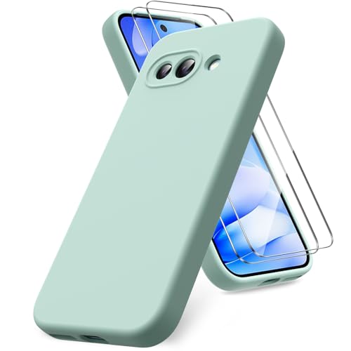 Vansdon Hülle kompatibel mit Google Pixel 9a Hülle, 2 Stück Panzerfolie, weiche TPU Flüssigsilikonhülle, stoßfestem Gummi Silikongel Fall-Mint von Vansdon