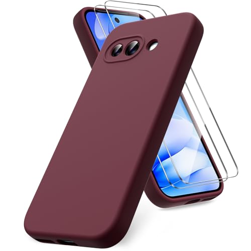 Vansdon Hülle kompatibel mit Google Pixel 9a Hülle, 2 Stück Panzerfolie, weiche TPU Flüssigsilikonhülle, stoßfestem Gummi Silikongel Fall-Weinrot von Vansdon