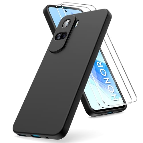 Vansdon Hülle kompatibel mit Honor 90 lite Hülle, 2 Stück Panzerfolie, weiche TPU Flüssigsilikonhülle, stoßfestem Gummi Silikongel Fall-Schwarz von Vansdon