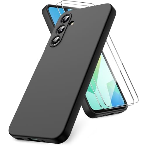 Vansdon Hülle kompatibel mit Samsung Galaxy A16 4G/5G Hülle, 2 Stück Panzerfolie, weiche TPU Flüssigsilikonhülle, stoßfestem Gummi Silikongel Fall-Schwarz von Vansdon