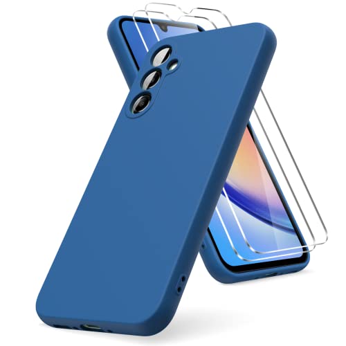 Vansdon Hülle kompatibel mit Samsung Galaxy A34 5G Hülle, mit 2 Schutzglas, weiche TPU Flüssigsilikonhülle, stoßfestem Gummi Silikongel Fall-Blau von Vansdon